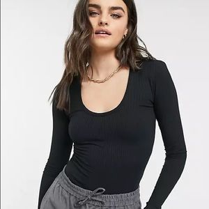 & Other Stories Ribbed V Neck Long Sleeve